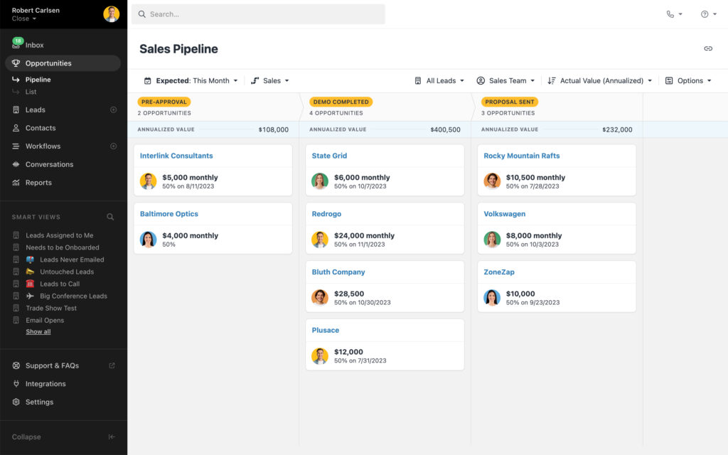 Close sales pipeline Close-best email marketing software
