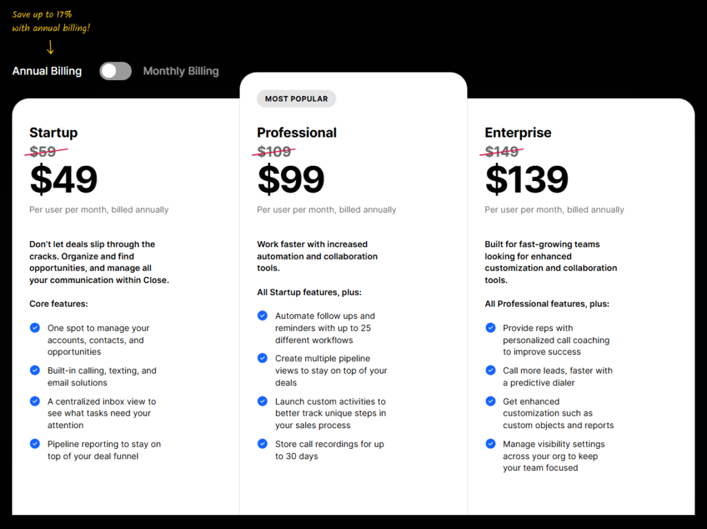 Close pricing(94) Close-best email marketing software